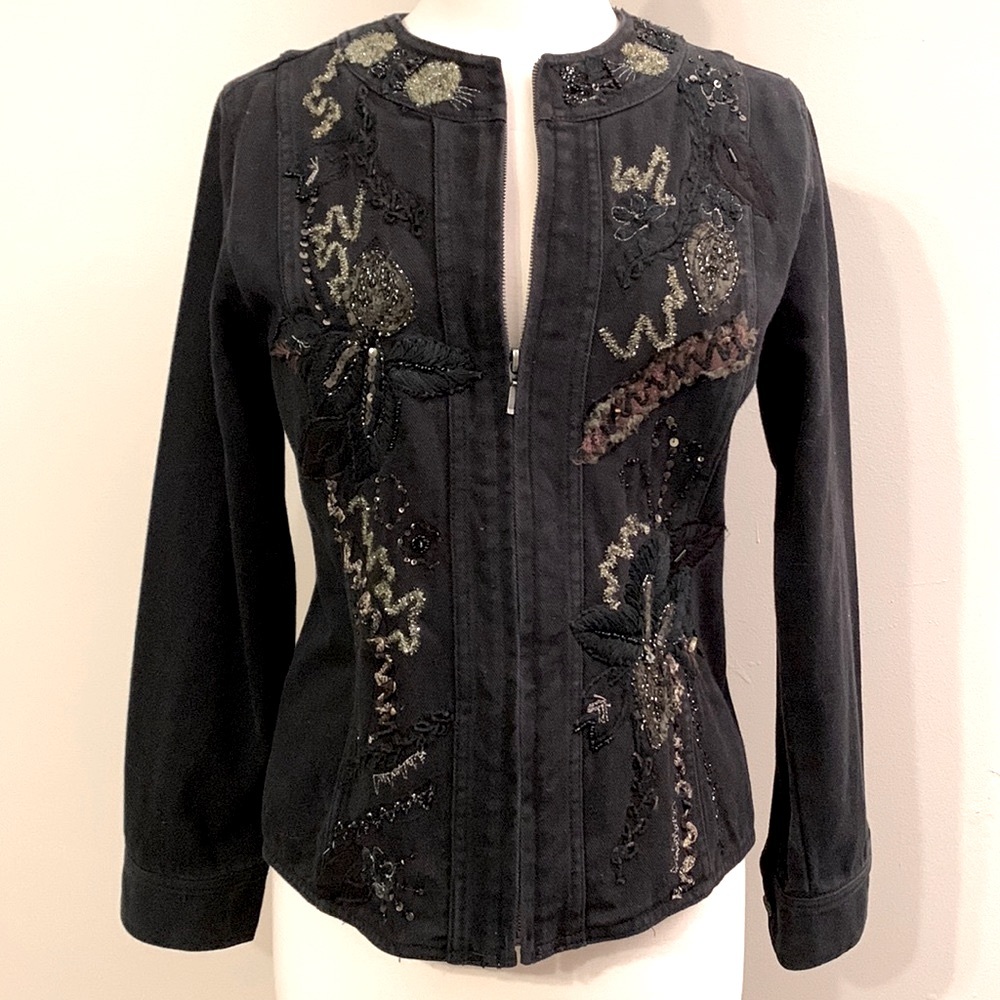Chicos beaded and embroidered denim jacket